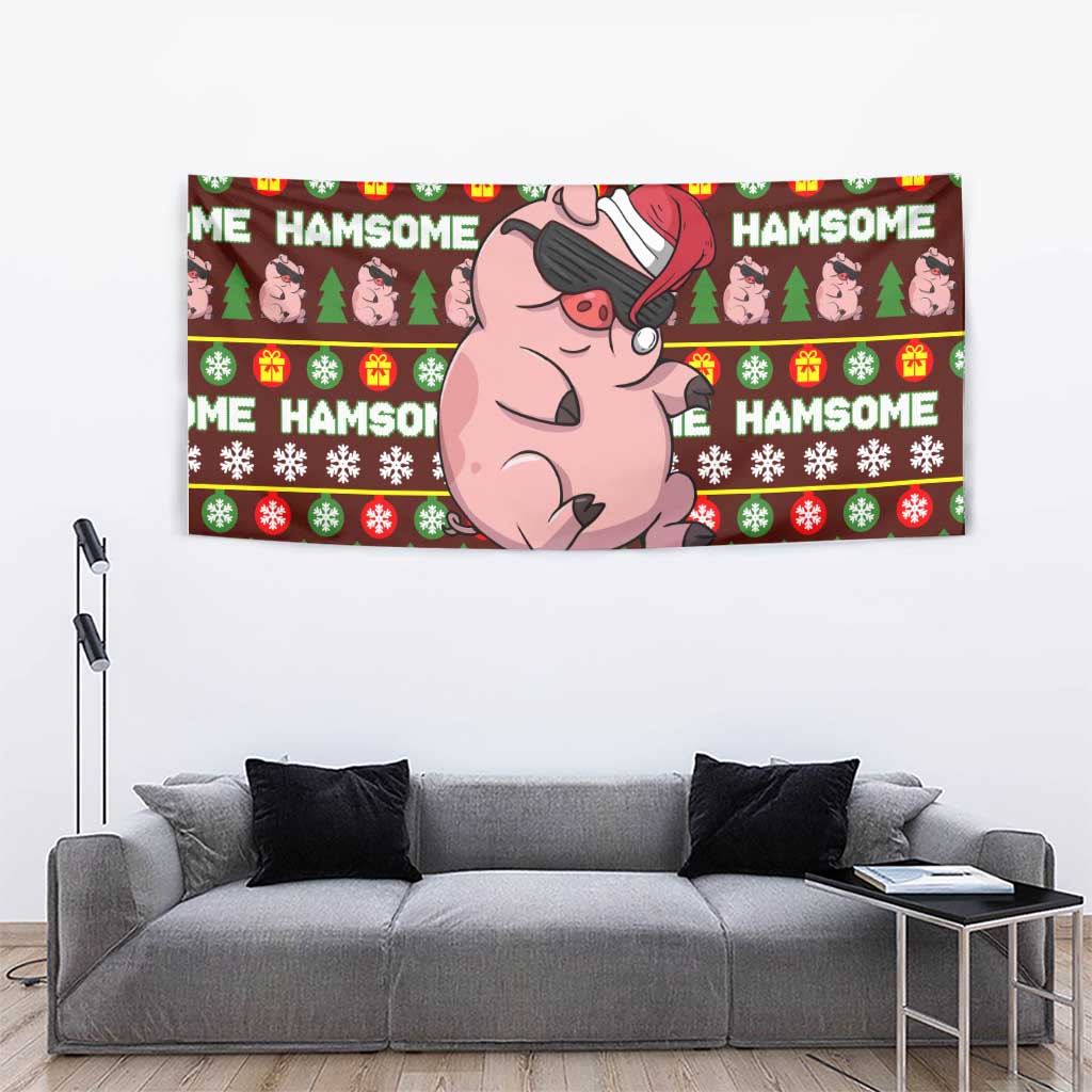 Hamsome Cute Pig Christmas Tapestry Xmas Holiday Patterns - Wonder Print Shop