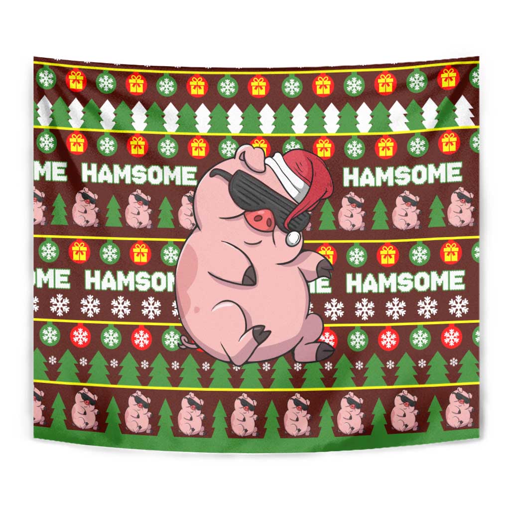 Hamsome Cute Pig Christmas Tapestry Xmas Holiday Patterns - Wonder Print Shop