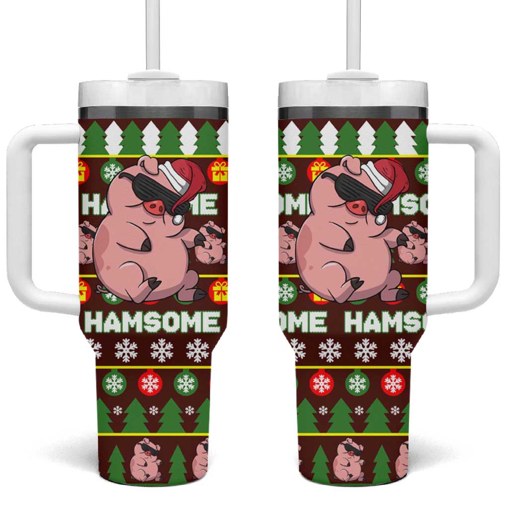 Hamsome Cute Pig Christmas Tumbler With Handle Xmas Holiday Patterns - Wonder Print Shop
