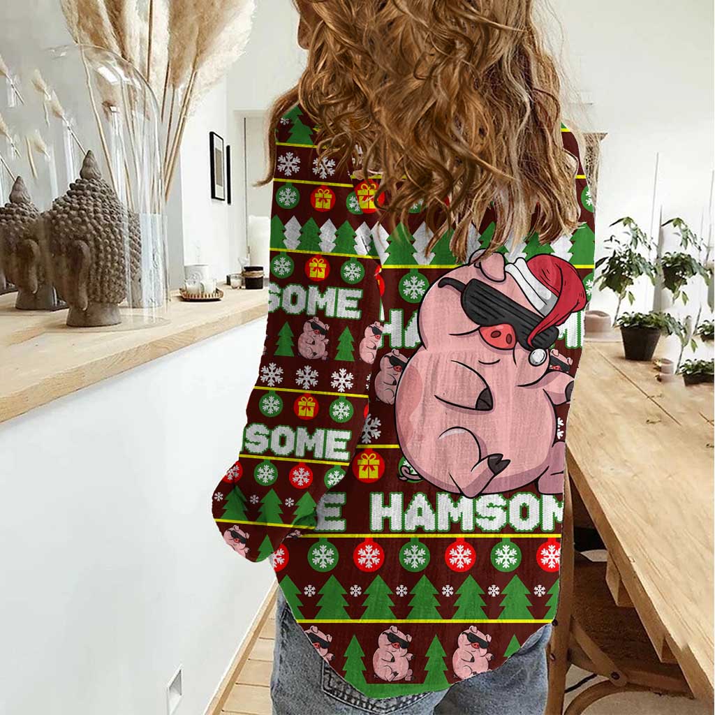 Hamsome Cute Pig Christmas Women Casual Shirt Xmas Holiday Patterns - Wonder Print Shop