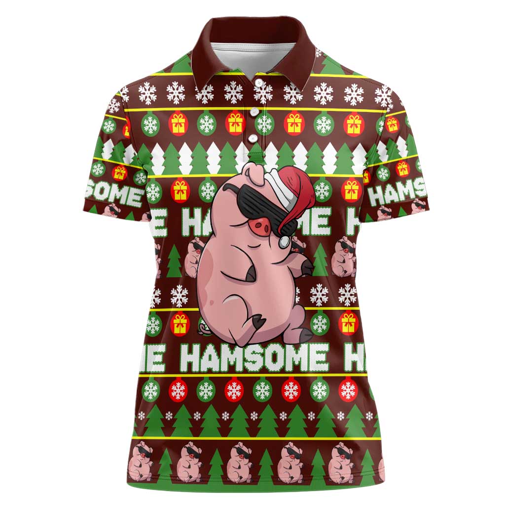 Hamsome Cute Pig Christmas Women Polo Shirt Xmas Holiday Patterns - Wonder Print Shop