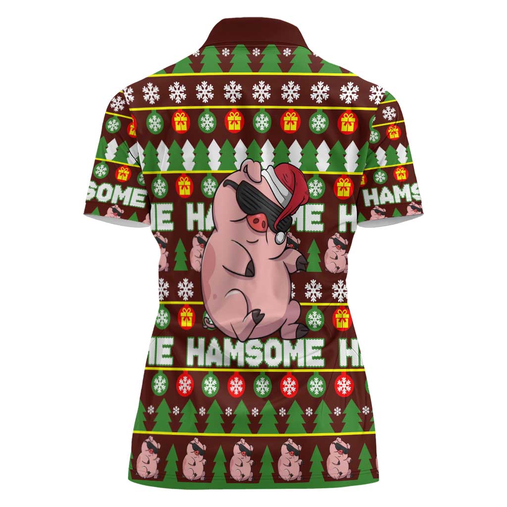 Hamsome Cute Pig Christmas Women Polo Shirt Xmas Holiday Patterns - Wonder Print Shop