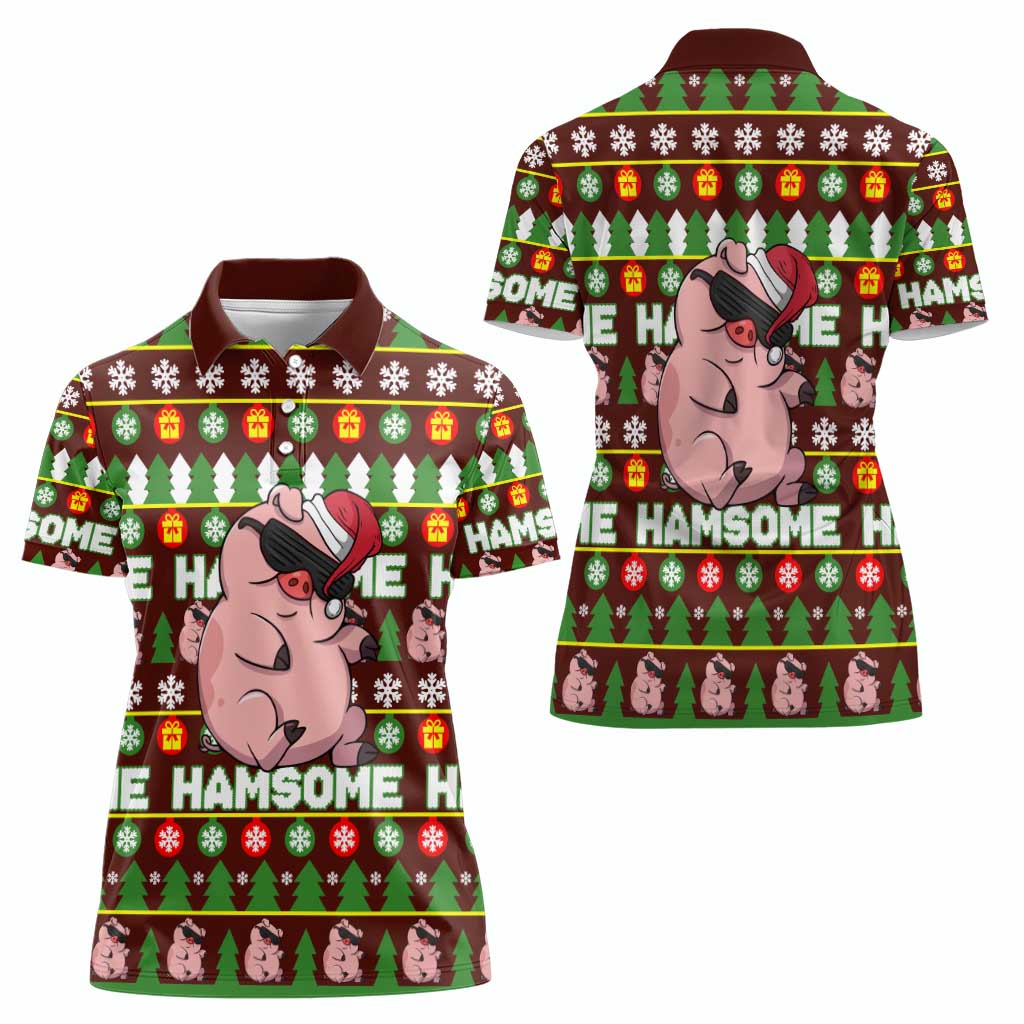 Hamsome Cute Pig Christmas Women Polo Shirt Xmas Holiday Patterns - Wonder Print Shop