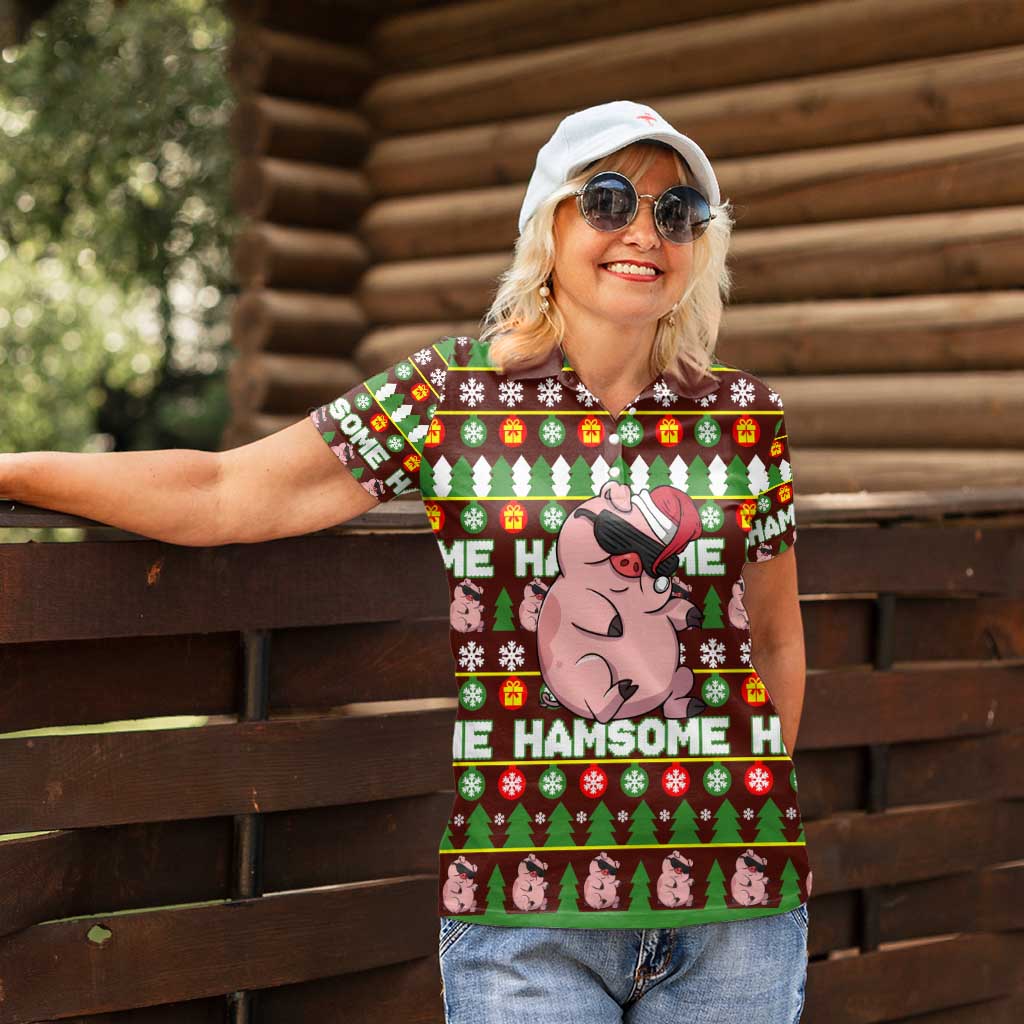 Hamsome Cute Pig Christmas Women Polo Shirt Xmas Holiday Patterns - Wonder Print Shop