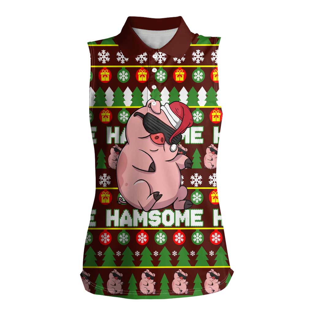Hamsome Cute Pig Christmas Women Sleeveless Polo Shirt Xmas Holiday Patterns - Wonder Print Shop
