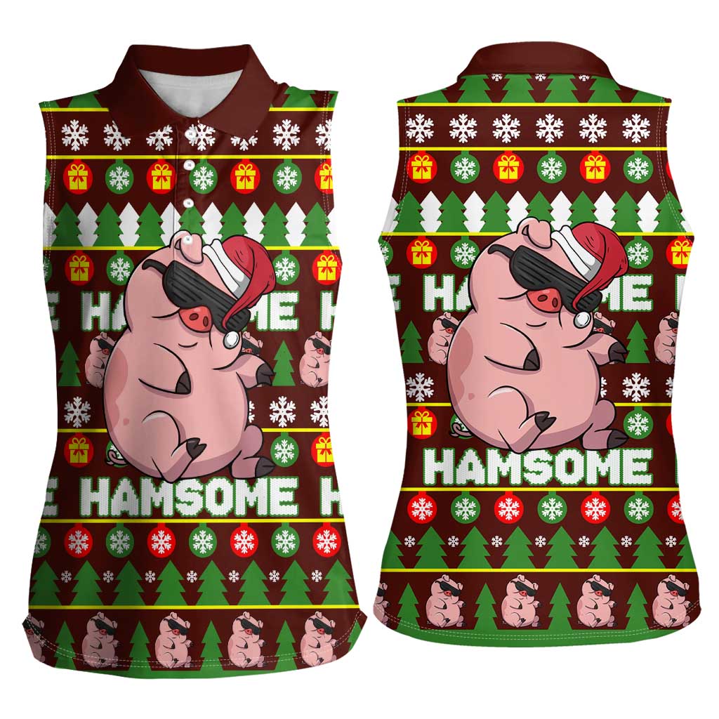 Hamsome Cute Pig Christmas Women Sleeveless Polo Shirt Xmas Holiday Patterns - Wonder Print Shop