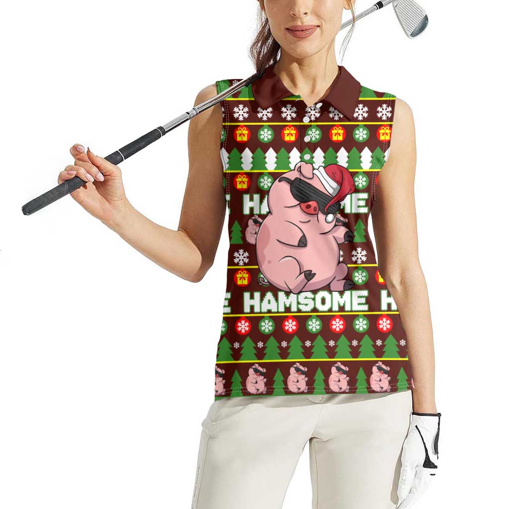 Hamsome Cute Pig Christmas Women Sleeveless Polo Shirt Xmas Holiday Patterns - Wonder Print Shop