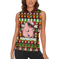 Hamsome Cute Pig Christmas Women Sleeveless Polo Shirt Xmas Holiday Patterns - Wonder Print Shop