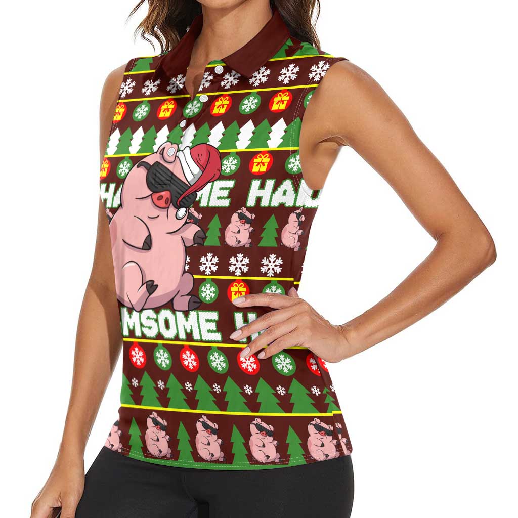 Hamsome Cute Pig Christmas Women Sleeveless Polo Shirt Xmas Holiday Patterns - Wonder Print Shop