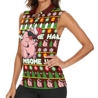 Hamsome Cute Pig Christmas Women Sleeveless Polo Shirt Xmas Holiday Patterns - Wonder Print Shop