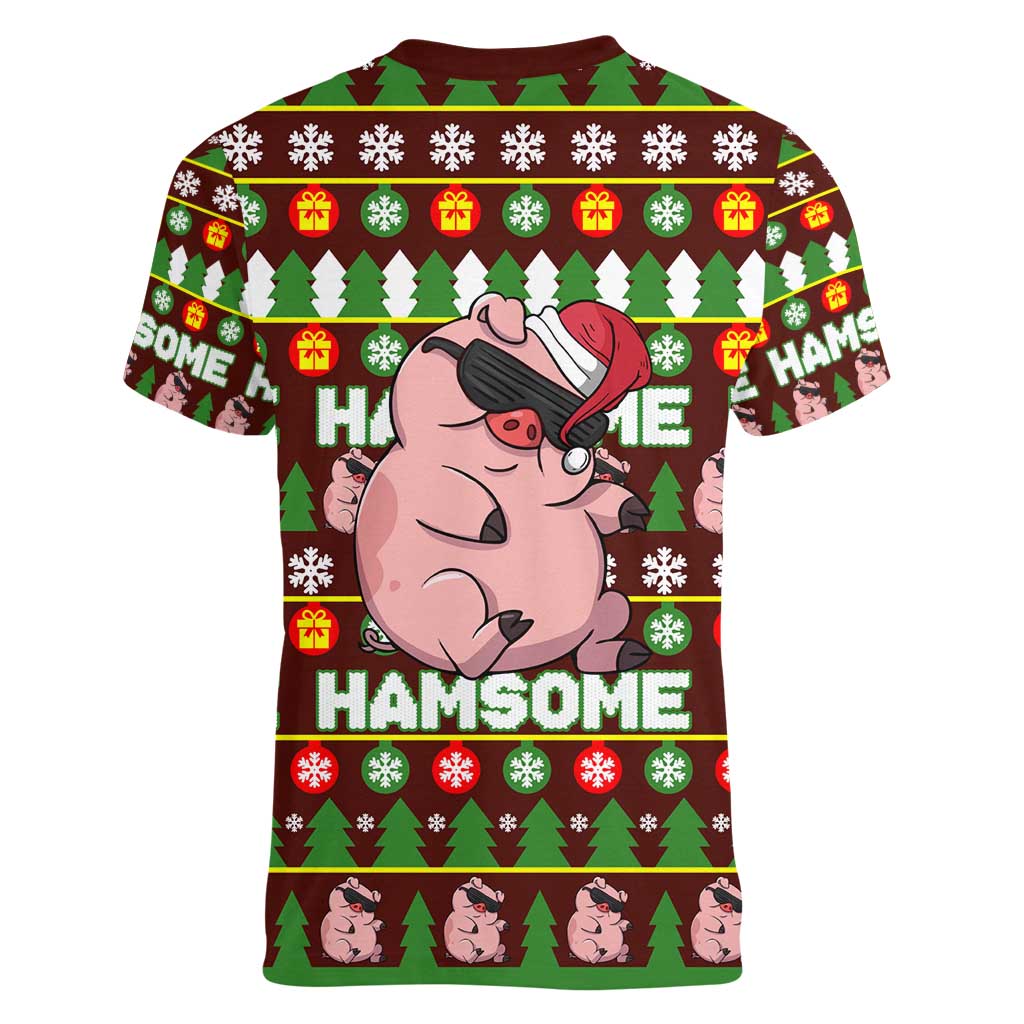 Hamsome Cute Pig Christmas Women V-Neck T-Shirt Xmas Holiday Patterns - Wonder Print Shop