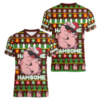 Hamsome Cute Pig Christmas Women V-Neck T-Shirt Xmas Holiday Patterns - Wonder Print Shop