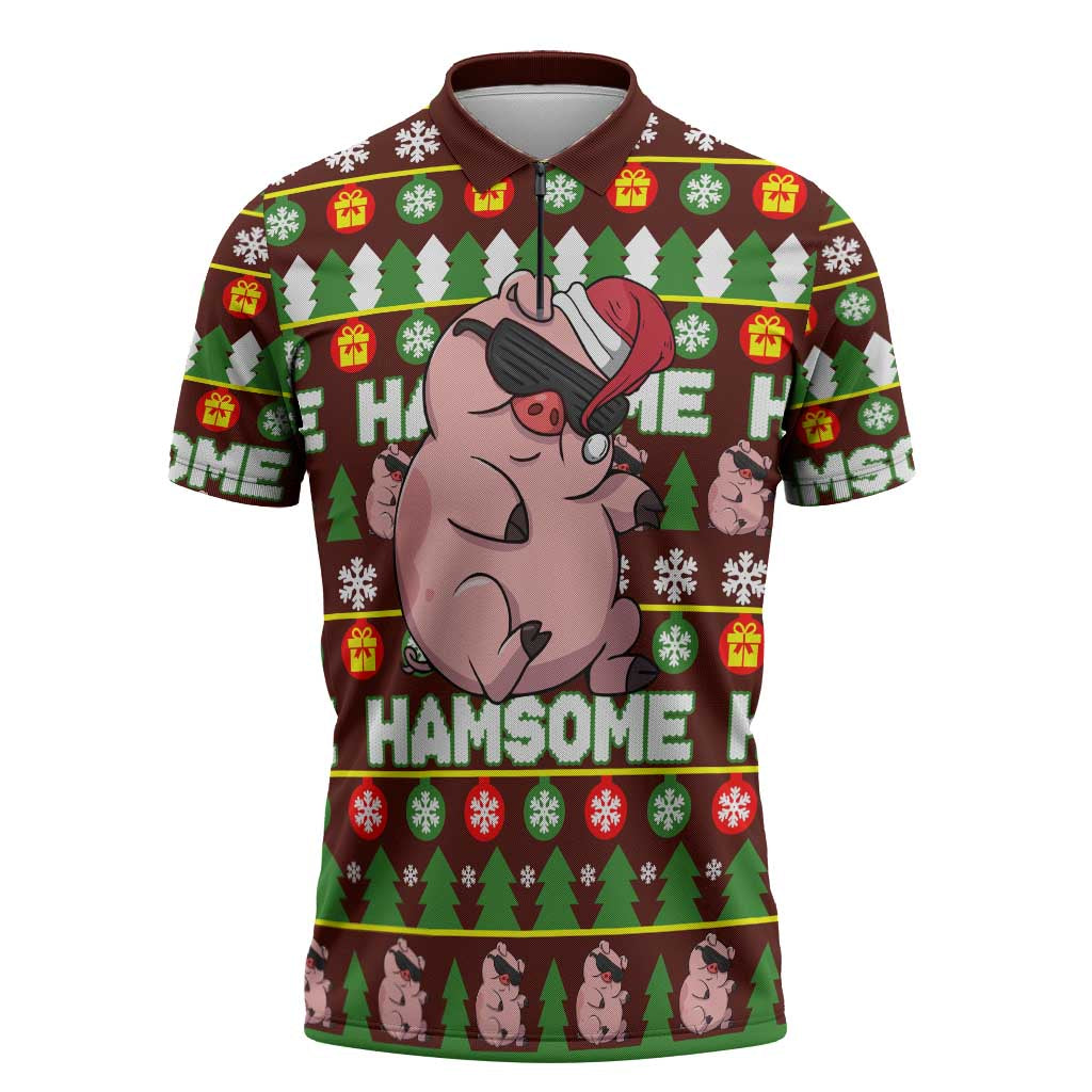 Hamsome Cute Pig Christmas Zipper Polo Shirt Xmas Holiday Patterns - Wonder Print Shop