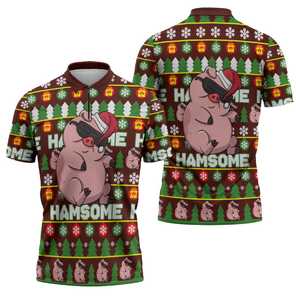 Hamsome Cute Pig Christmas Zipper Polo Shirt Xmas Holiday Patterns - Wonder Print Shop