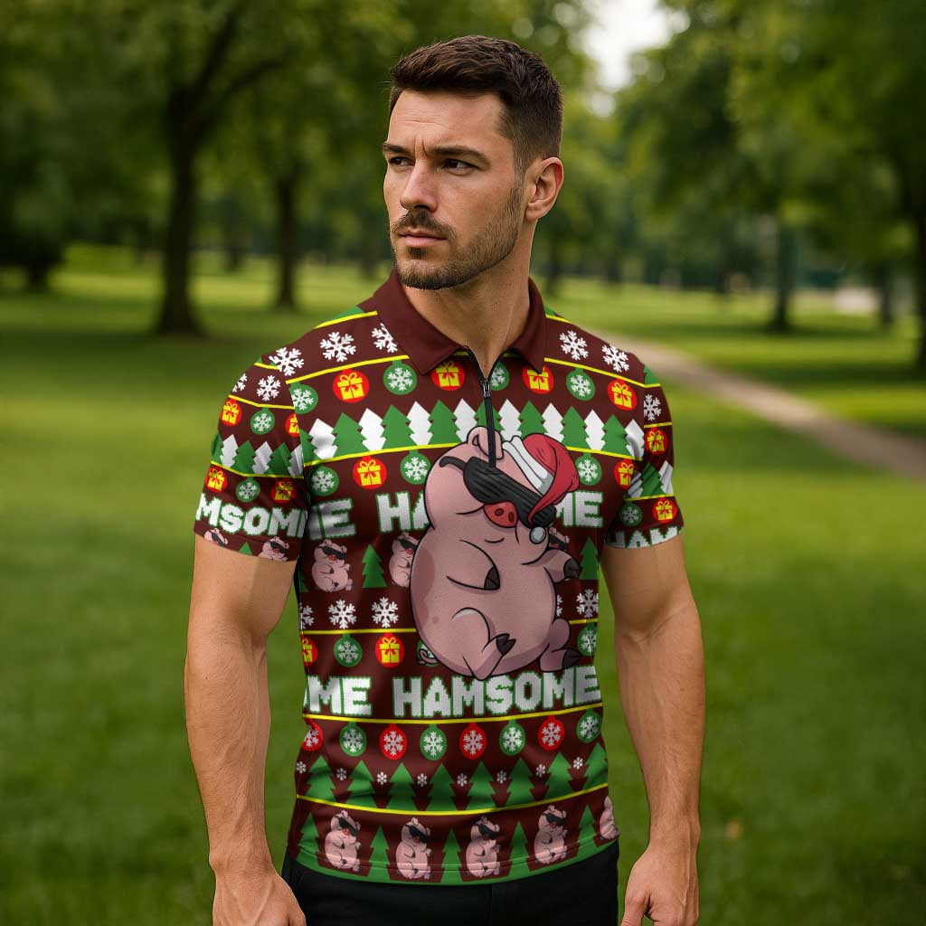 Hamsome Cute Pig Christmas Zipper Polo Shirt Xmas Holiday Patterns - Wonder Print Shop