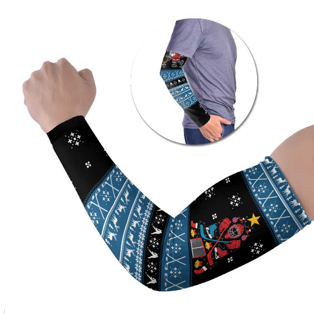 Happy Hockeyday Christmas Arm Sleeves Xmas Holiday Patterns - Wonder Print Shop