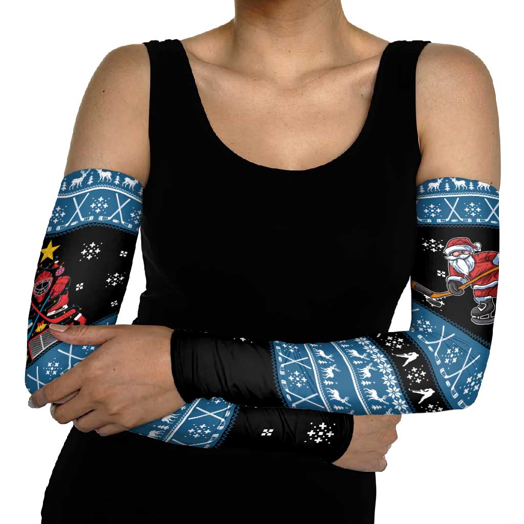 Happy Hockeyday Christmas Arm Sleeves Xmas Holiday Patterns - Wonder Print Shop