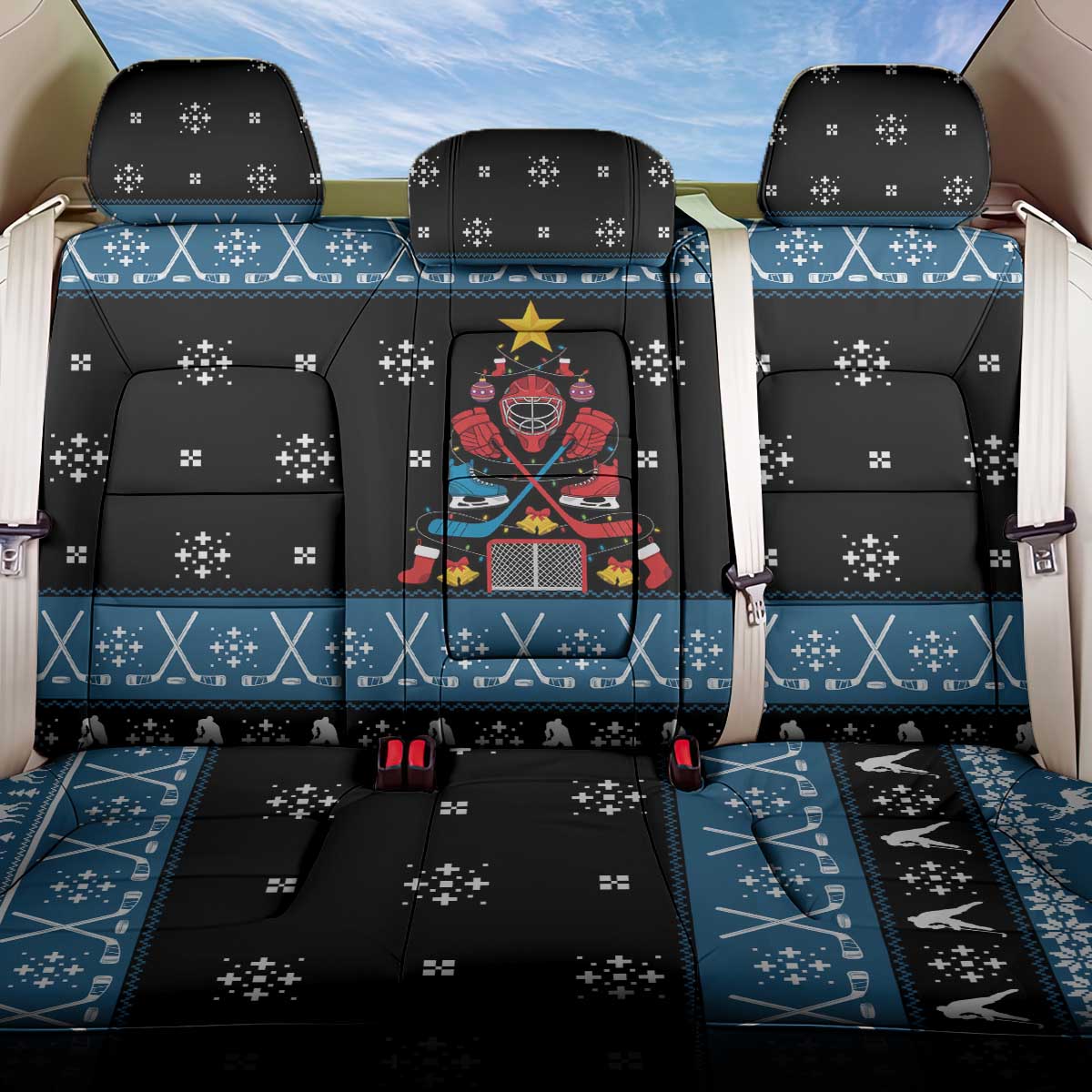 Happy Hockeyday Christmas Back Car Seat Cover Xmas Holiday Patterns - Wonder Print Shop