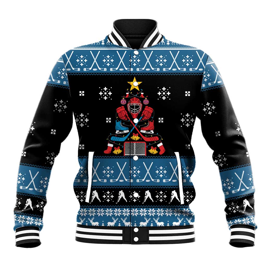 Happy Hockeyday Christmas Baseball Jacket Xmas Holiday Patterns - Wonder Print Shop