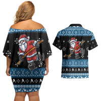 Happy Hockeyday Christmas Couples Matching Off Shoulder Short Dress and Hawaiian Shirt Xmas Holiday Patterns - Wonder Print Shop