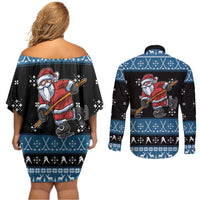 Happy Hockeyday Christmas Couples Matching Off Shoulder Short Dress and Long Sleeve Button Shirt Xmas Holiday Patterns - Wonder Print Shop