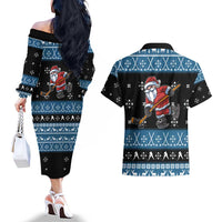 Happy Hockeyday Christmas Couples Matching Off The Shoulder Long Sleeve Dress and Hawaiian Shirt Xmas Holiday Patterns - Wonder Print Shop