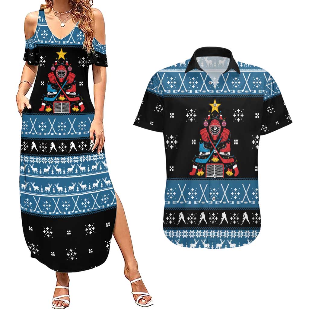 Happy Hockeyday Christmas Couples Matching Summer Maxi Dress and Hawaiian Shirt Xmas Holiday Patterns - Wonder Print Shop