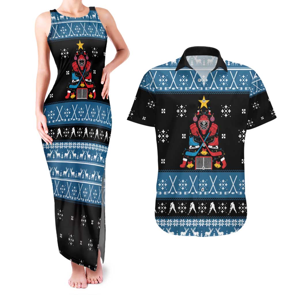 Happy Hockeyday Christmas Couples Matching Tank Maxi Dress and Hawaiian Shirt Xmas Holiday Patterns - Wonder Print Shop