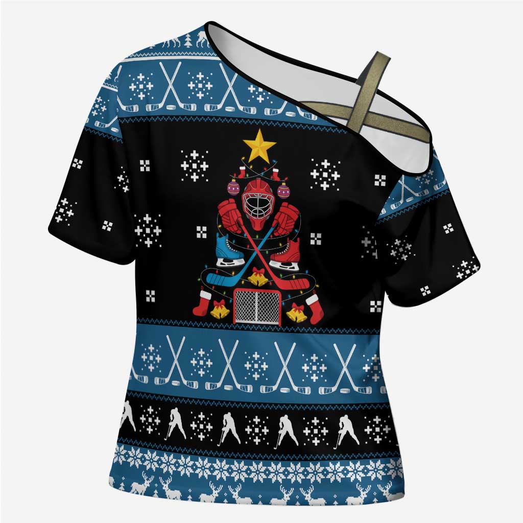 Happy Hockeyday Christmas Cross Shoulder Shirt Xmas Holiday Patterns - Wonder Print Shop