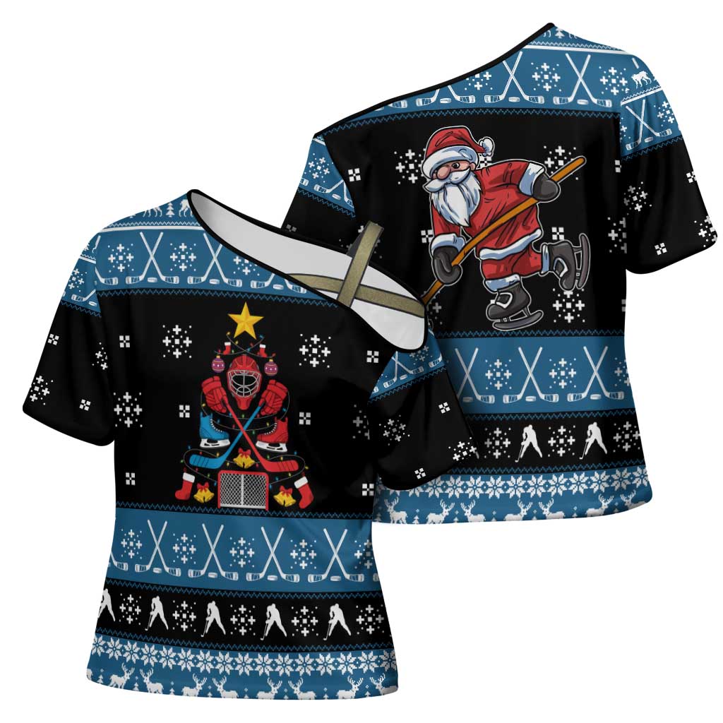 Happy Hockeyday Christmas Cross Shoulder Shirt Xmas Holiday Patterns - Wonder Print Shop