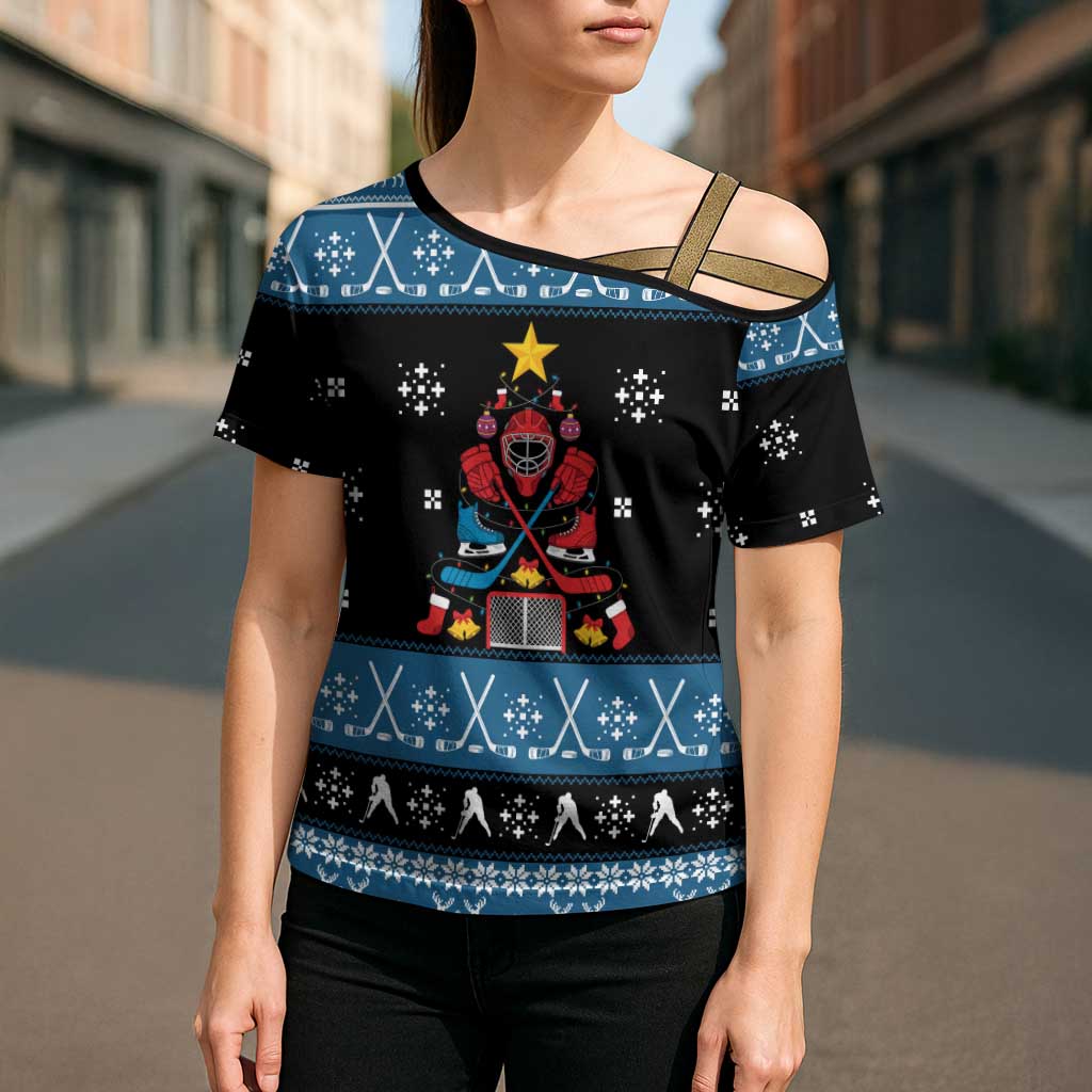 Happy Hockeyday Christmas Cross Shoulder Shirt Xmas Holiday Patterns - Wonder Print Shop