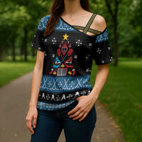Happy Hockeyday Christmas Cross Shoulder Shirt Xmas Holiday Patterns - Wonder Print Shop