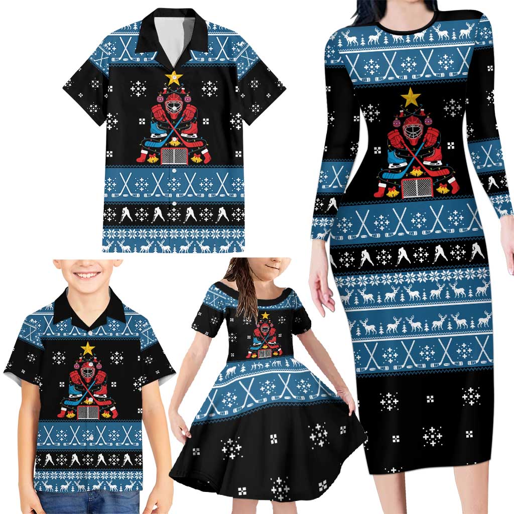 Happy Hockeyday Christmas Family Matching Long Sleeve Bodycon Dress and Hawaiian Shirt Xmas Holiday Patterns - Wonder Print Shop
