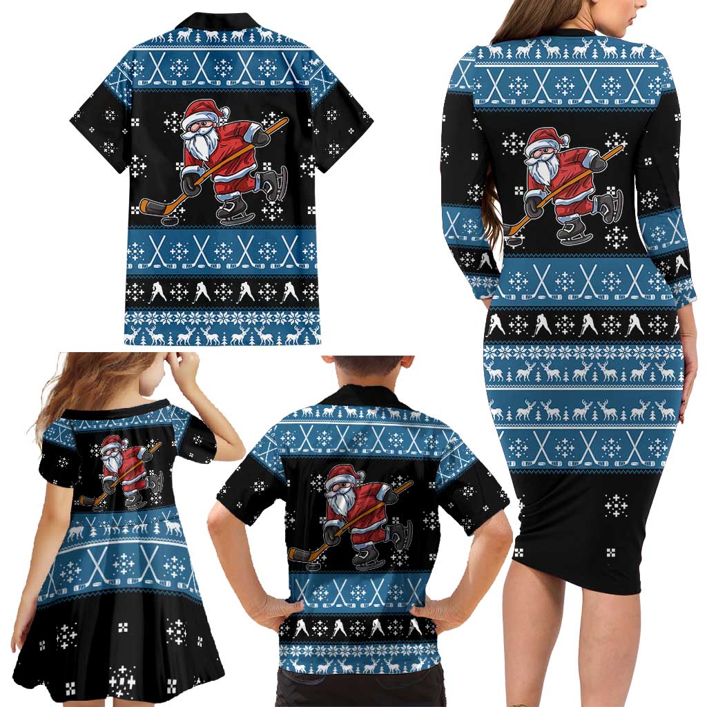 Happy Hockeyday Christmas Family Matching Long Sleeve Bodycon Dress and Hawaiian Shirt Xmas Holiday Patterns - Wonder Print Shop