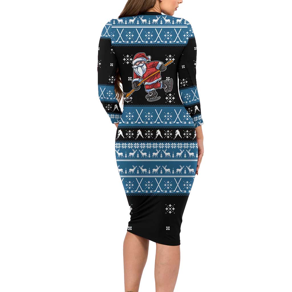 Happy Hockeyday Christmas Family Matching Long Sleeve Bodycon Dress and Hawaiian Shirt Xmas Holiday Patterns - Wonder Print Shop