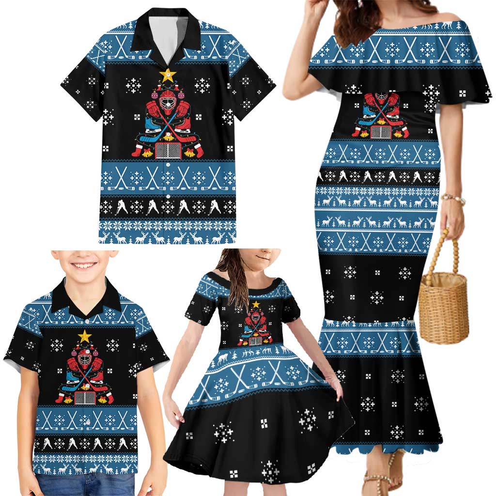 Happy Hockeyday Christmas Family Matching Mermaid Dress and Hawaiian Shirt Xmas Holiday Patterns - Wonder Print Shop
