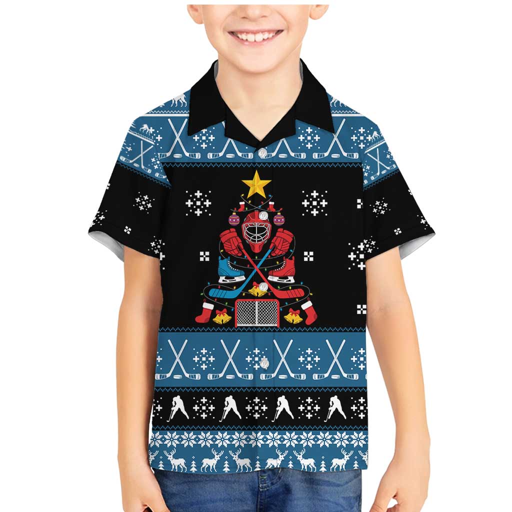 Happy Hockeyday Christmas Family Matching Mermaid Dress and Hawaiian Shirt Xmas Holiday Patterns - Wonder Print Shop