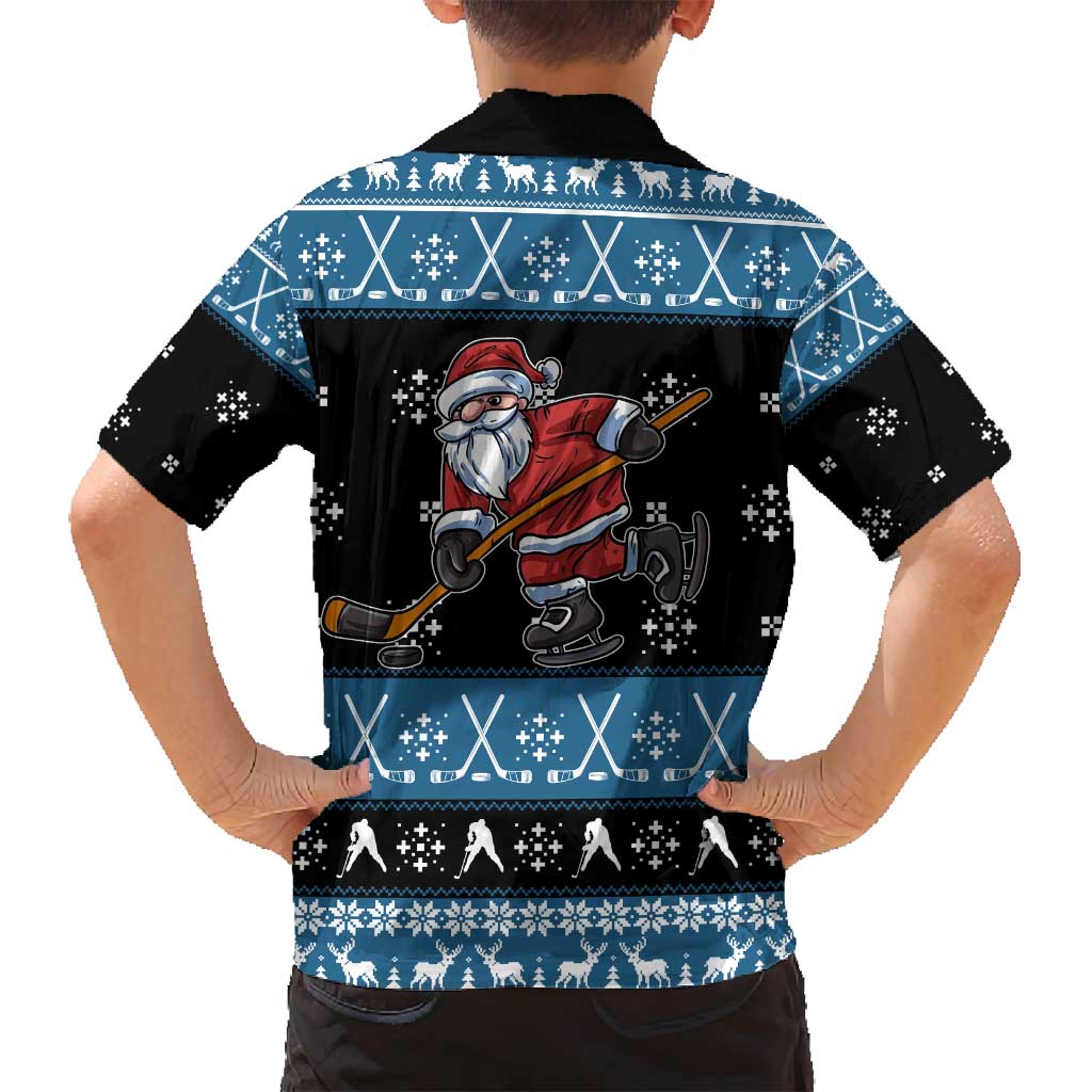 Happy Hockeyday Christmas Family Matching Off Shoulder Maxi Dress and Hawaiian Shirt Xmas Holiday Patterns - Wonder Print Shop