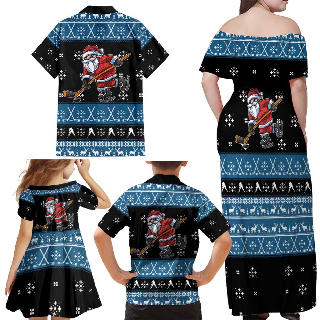 Happy Hockeyday Christmas Family Matching Off Shoulder Maxi Dress and Hawaiian Shirt Xmas Holiday Patterns - Wonder Print Shop
