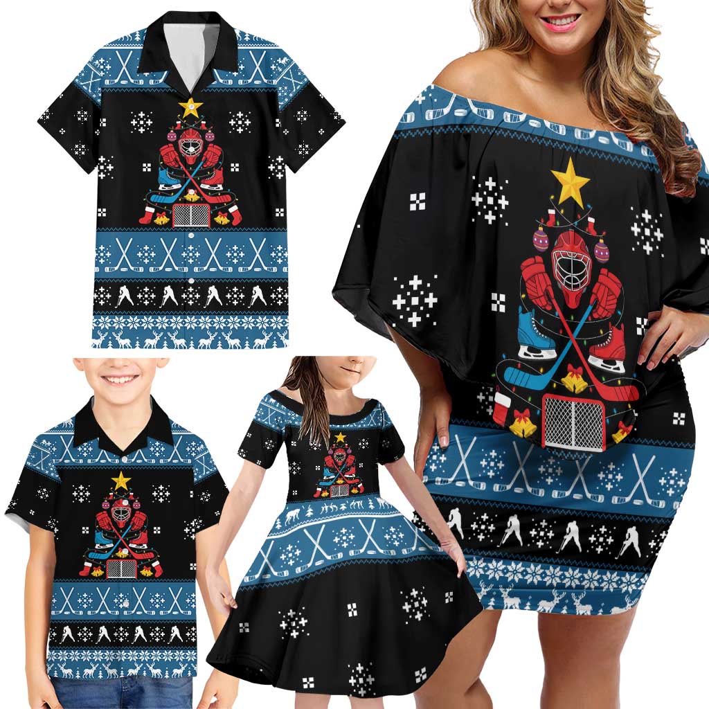 Happy Hockeyday Christmas Family Matching Off Shoulder Short Dress and Hawaiian Shirt Xmas Holiday Patterns - Wonder Print Shop