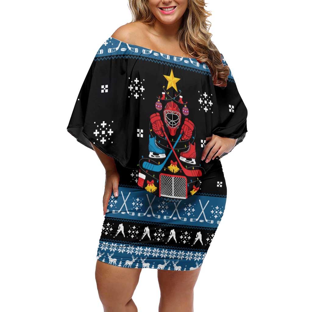 Happy Hockeyday Christmas Family Matching Off Shoulder Short Dress and Hawaiian Shirt Xmas Holiday Patterns - Wonder Print Shop