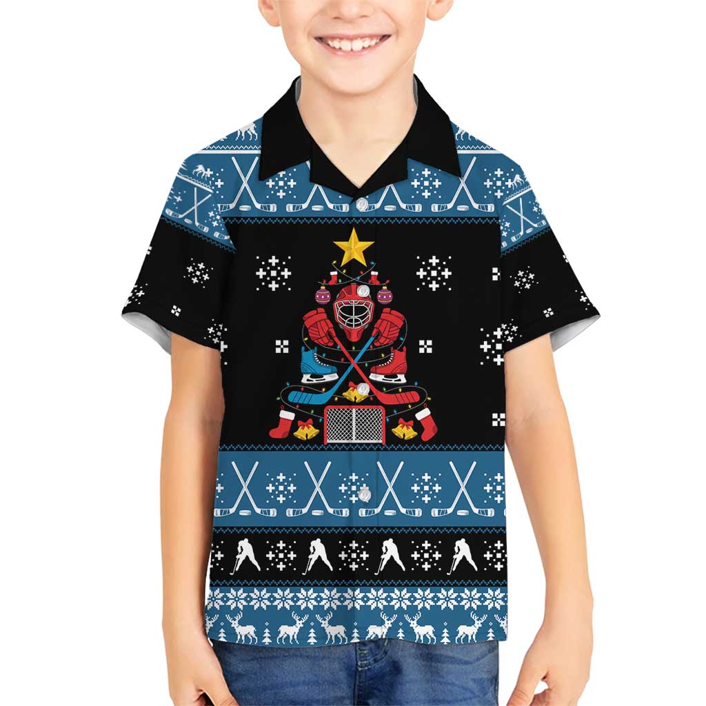 Happy Hockeyday Christmas Family Matching Off Shoulder Short Dress and Hawaiian Shirt Xmas Holiday Patterns - Wonder Print Shop