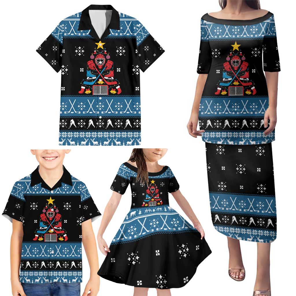 Happy Hockeyday Christmas Family Matching Puletasi and Hawaiian Shirt Xmas Holiday Patterns - Wonder Print Shop