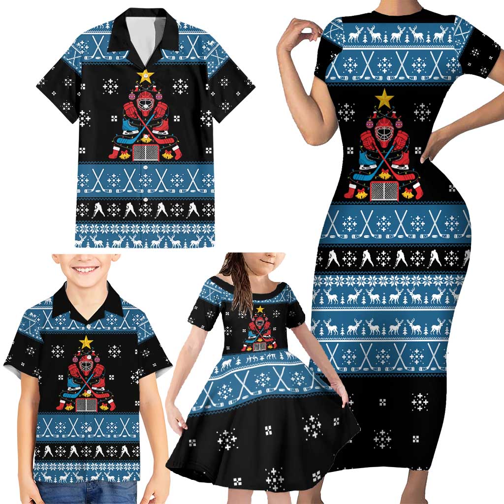 Happy Hockeyday Christmas Family Matching Short Sleeve Bodycon Dress and Hawaiian Shirt Xmas Holiday Patterns - Wonder Print Shop