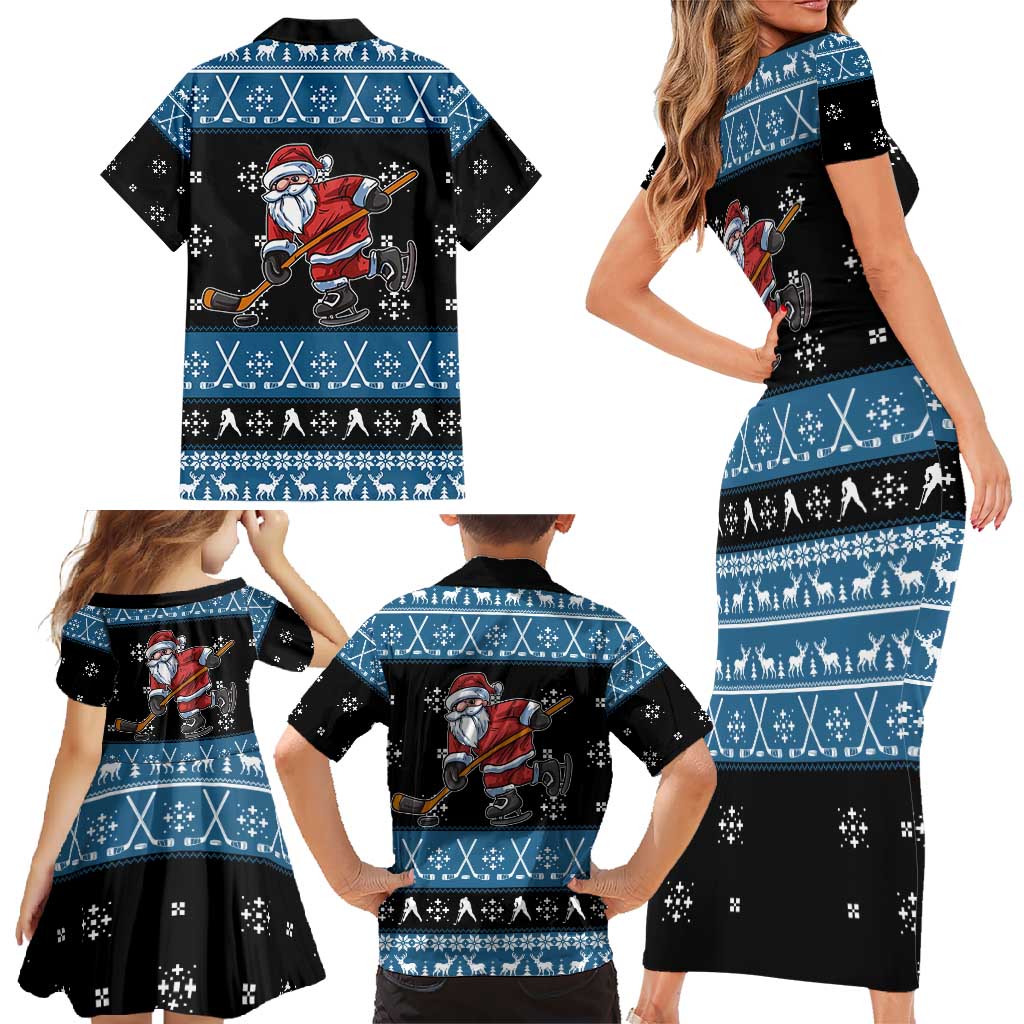 Happy Hockeyday Christmas Family Matching Short Sleeve Bodycon Dress and Hawaiian Shirt Xmas Holiday Patterns - Wonder Print Shop