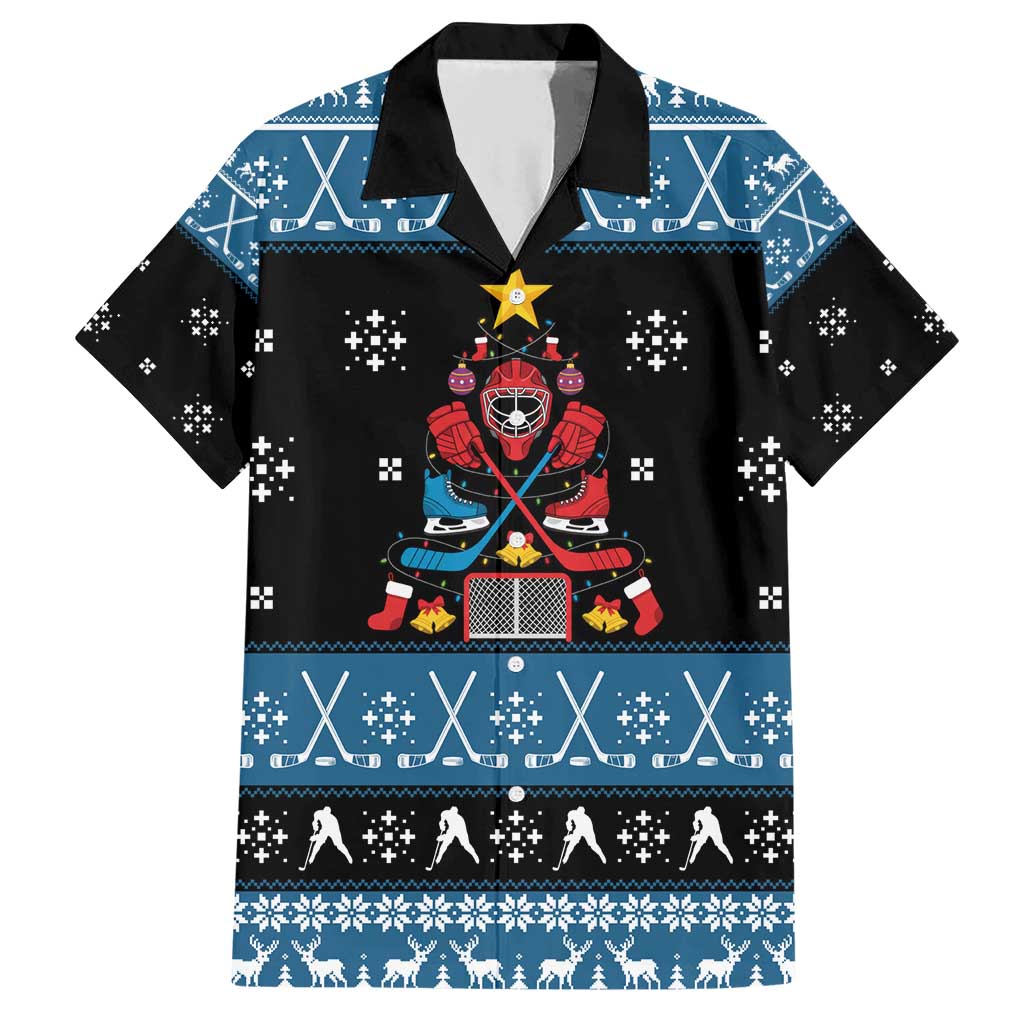 Happy Hockeyday Christmas Family Matching Short Sleeve Bodycon Dress and Hawaiian Shirt Xmas Holiday Patterns - Wonder Print Shop