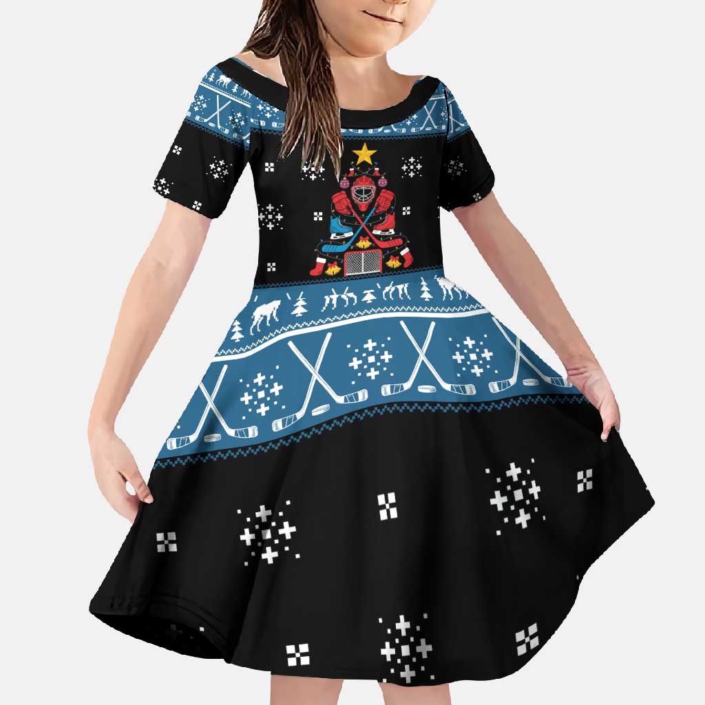 Happy Hockeyday Christmas Family Matching Summer Maxi Dress and Hawaiian Shirt Xmas Holiday Patterns - Wonder Print Shop