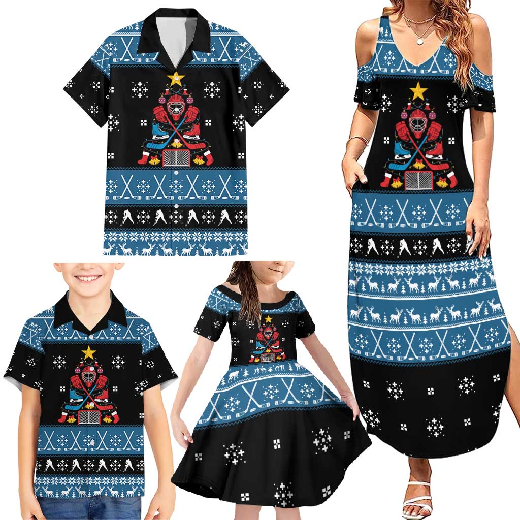 Happy Hockeyday Christmas Family Matching Summer Maxi Dress and Hawaiian Shirt Xmas Holiday Patterns - Wonder Print Shop