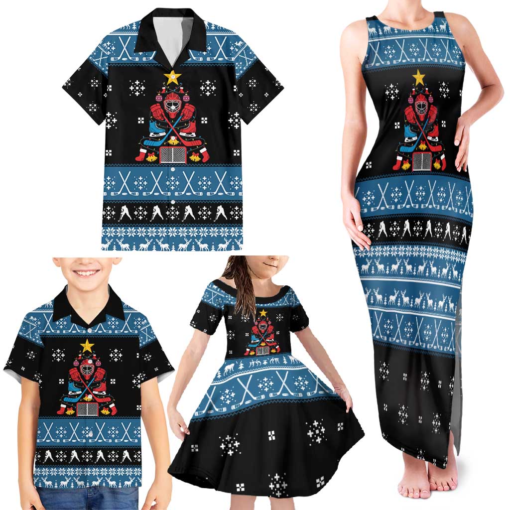 Happy Hockeyday Christmas Family Matching Tank Maxi Dress and Hawaiian Shirt Xmas Holiday Patterns - Wonder Print Shop
