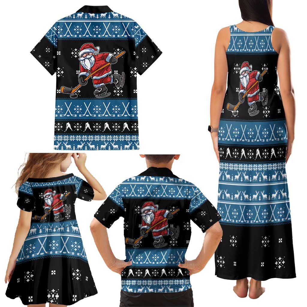 Happy Hockeyday Christmas Family Matching Tank Maxi Dress and Hawaiian Shirt Xmas Holiday Patterns - Wonder Print Shop